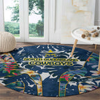 North Queensland Cowboys Round Carpet Tropical Hibiscus Floral Pattern With Blue And Yellow Accents