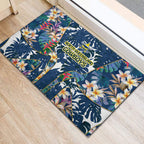 North Queensland Cowboys Rubber Doormat Tropical Hibiscus Floral Pattern With Blue And Yellow Accents