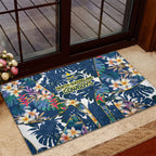 North Queensland Cowboys Rubber Doormat Tropical Hibiscus Floral Pattern With Blue And Yellow Accents