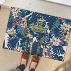 North Queensland Cowboys Rubber Doormat Tropical Hibiscus Floral Pattern With Blue And Yellow Accents