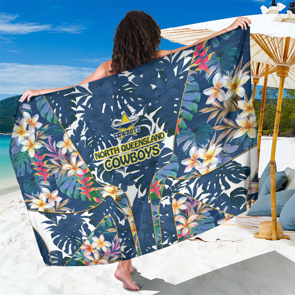 North Queensland Cowboys Sarong Tropical Hibiscus Floral Pattern With Blue And Yellow Accents