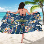 North Queensland Cowboys Sarong Tropical Hibiscus Floral Pattern With Blue And Yellow Accents