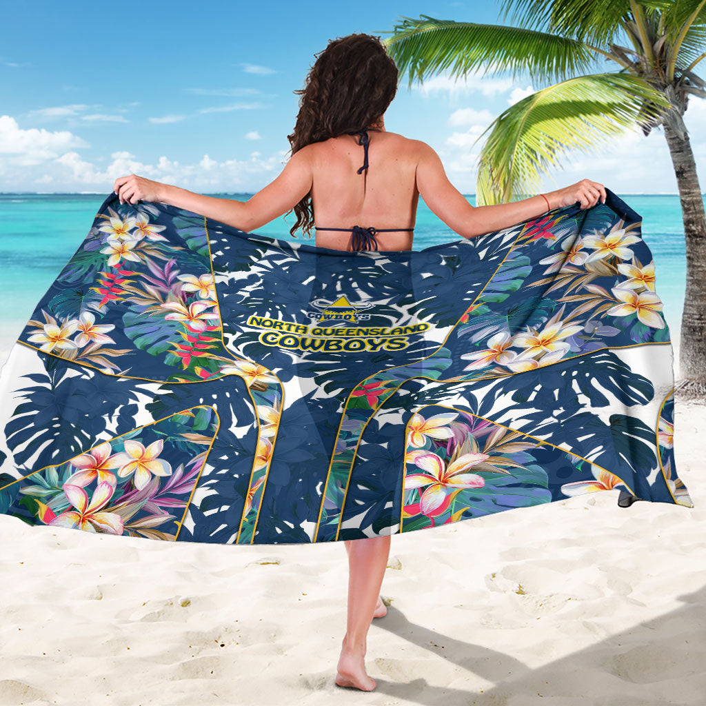 North Queensland Cowboys Sarong Tropical Hibiscus Floral Pattern With Blue And Yellow Accents