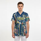 North Queensland Cowboys Scrub Top Tropical Hibiscus Floral Pattern With Blue And Yellow Accents