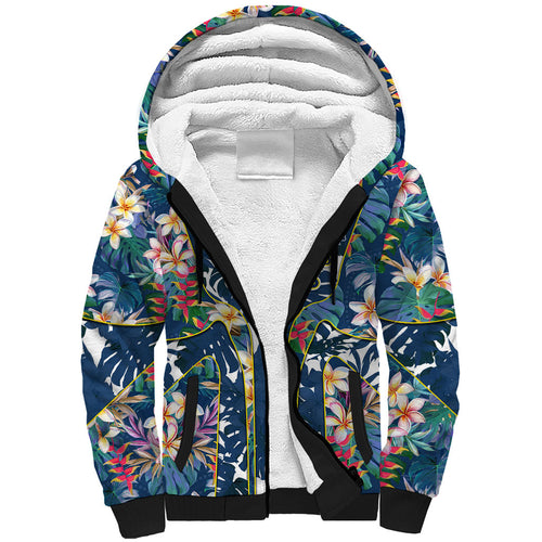 North Queensland Cowboys Sherpa Hoodie Tropical Hibiscus Floral Pattern With Blue And Yellow Accents
