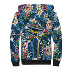 North Queensland Cowboys Sherpa Hoodie Tropical Hibiscus Floral Pattern With Blue And Yellow Accents