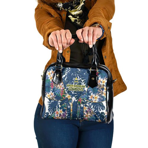 North Queensland Cowboys Shoulder Handbag Tropical Hibiscus Floral Pattern With Blue And Yellow Accents