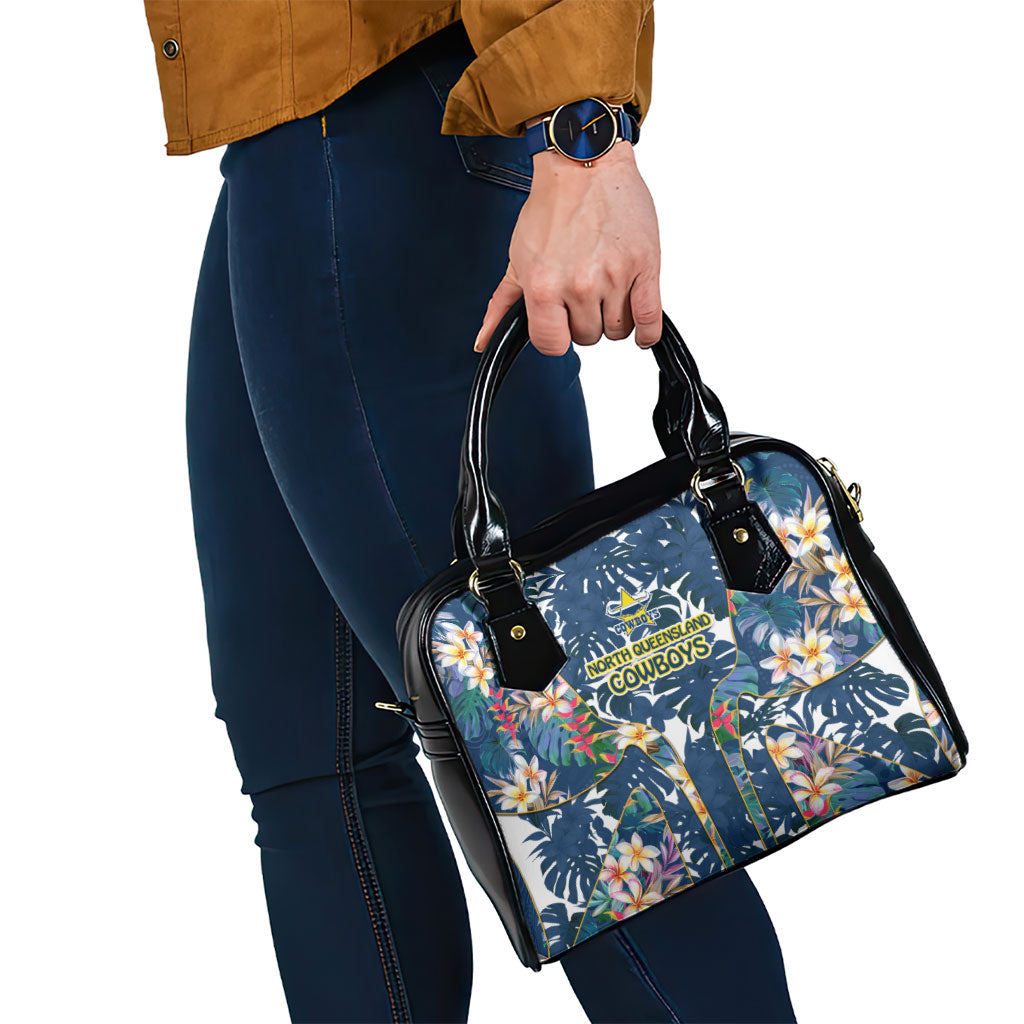 North Queensland Cowboys Shoulder Handbag Tropical Hibiscus Floral Pattern With Blue And Yellow Accents