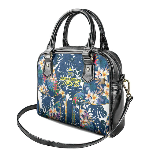 North Queensland Cowboys Shoulder Handbag Tropical Hibiscus Floral Pattern With Blue And Yellow Accents