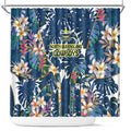 North Queensland Cowboys Shower Curtain Tropical Hibiscus Floral Pattern With Blue And Yellow Accents
