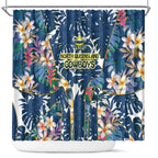 North Queensland Cowboys Shower Curtain Tropical Hibiscus Floral Pattern With Blue And Yellow Accents