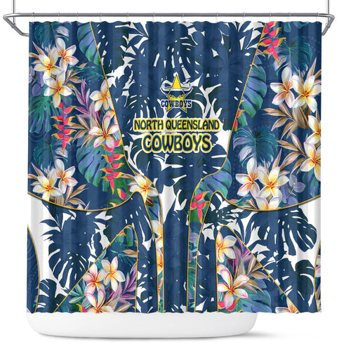 North Queensland Cowboys Shower Curtain Tropical Hibiscus Floral Pattern With Blue And Yellow Accents