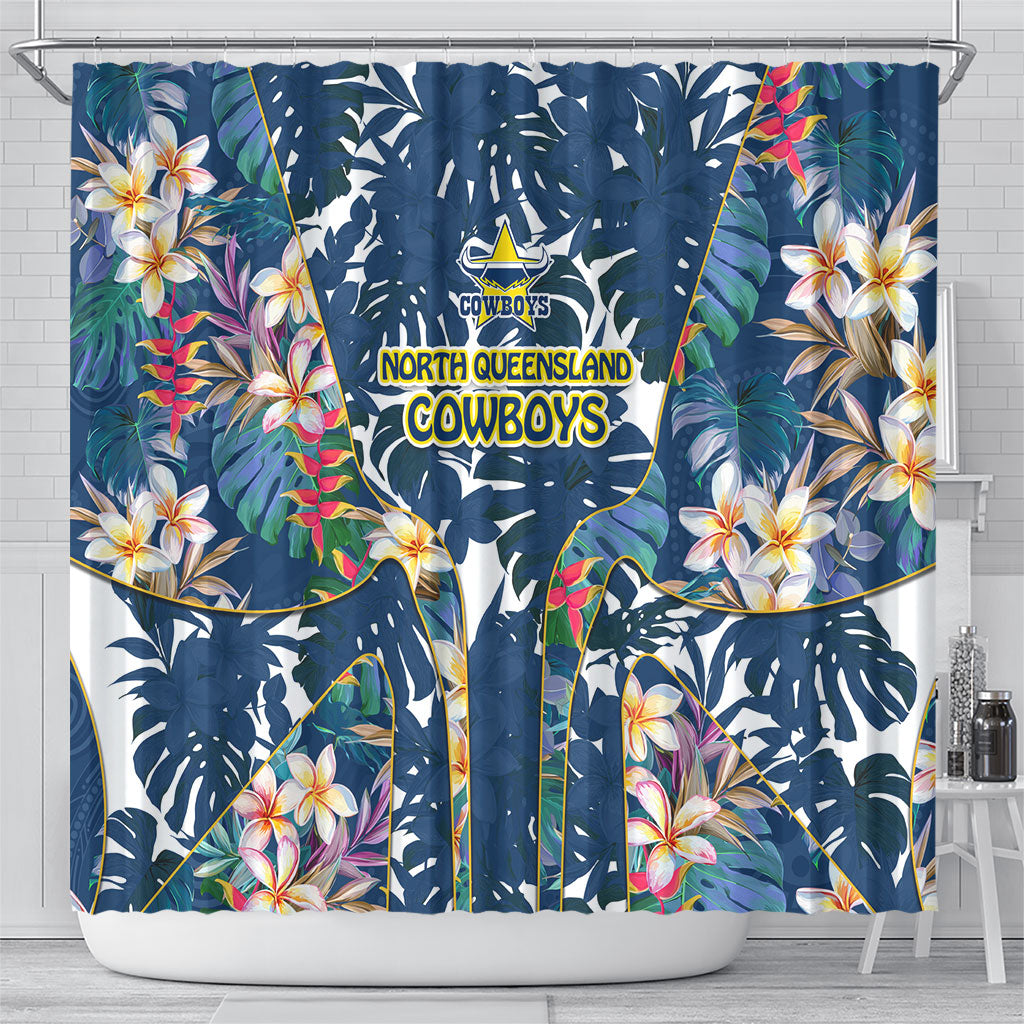 North Queensland Cowboys Shower Curtain Tropical Hibiscus Floral Pattern With Blue And Yellow Accents