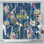 North Queensland Cowboys Shower Curtain Tropical Hibiscus Floral Pattern With Blue And Yellow Accents