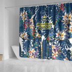 North Queensland Cowboys Shower Curtain Tropical Hibiscus Floral Pattern With Blue And Yellow Accents