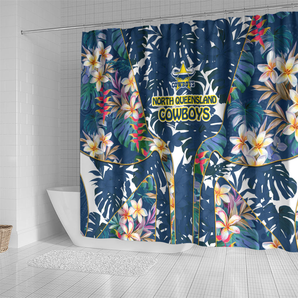 North Queensland Cowboys Shower Curtain Tropical Hibiscus Floral Pattern With Blue And Yellow Accents