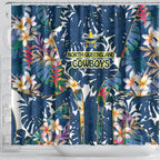 North Queensland Cowboys Shower Curtain Tropical Hibiscus Floral Pattern With Blue And Yellow Accents