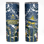 North Queensland Cowboys Skinny Tumbler Tropical Hibiscus Floral Pattern With Blue And Yellow Accents
