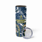 North Queensland Cowboys Skinny Tumbler Tropical Hibiscus Floral Pattern With Blue And Yellow Accents