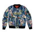 North Queensland Cowboys Sleeve Zip Bomber Jacket Tropical Hibiscus Floral Pattern With Blue And Yellow Accents