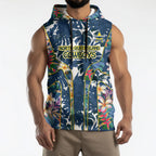 North Queensland Cowboys Sleeveless Hoodie Tropical Hibiscus Floral Pattern With Blue And Yellow Accents