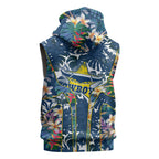 North Queensland Cowboys Sleeveless Zip Hoodie Tropical Hibiscus Floral Pattern With Blue And Yellow Accents