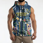 North Queensland Cowboys Sleeveless Zip Hoodie Tropical Hibiscus Floral Pattern With Blue And Yellow Accents