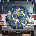North Queensland Cowboys Spare Tire Cover Tropical Hibiscus Floral Pattern With Blue And Yellow Accents