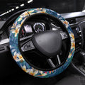 North Queensland Cowboys Steering Wheel Cover Tropical Hibiscus Floral Pattern With Blue And Yellow Accents