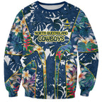 North Queensland Cowboys Sweatshirt Tropical Hibiscus Floral Pattern With Blue And Yellow Accents