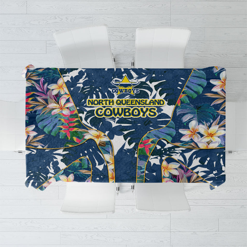 North Queensland Cowboys Tablecloth Tropical Hibiscus Floral Pattern With Blue And Yellow Accents