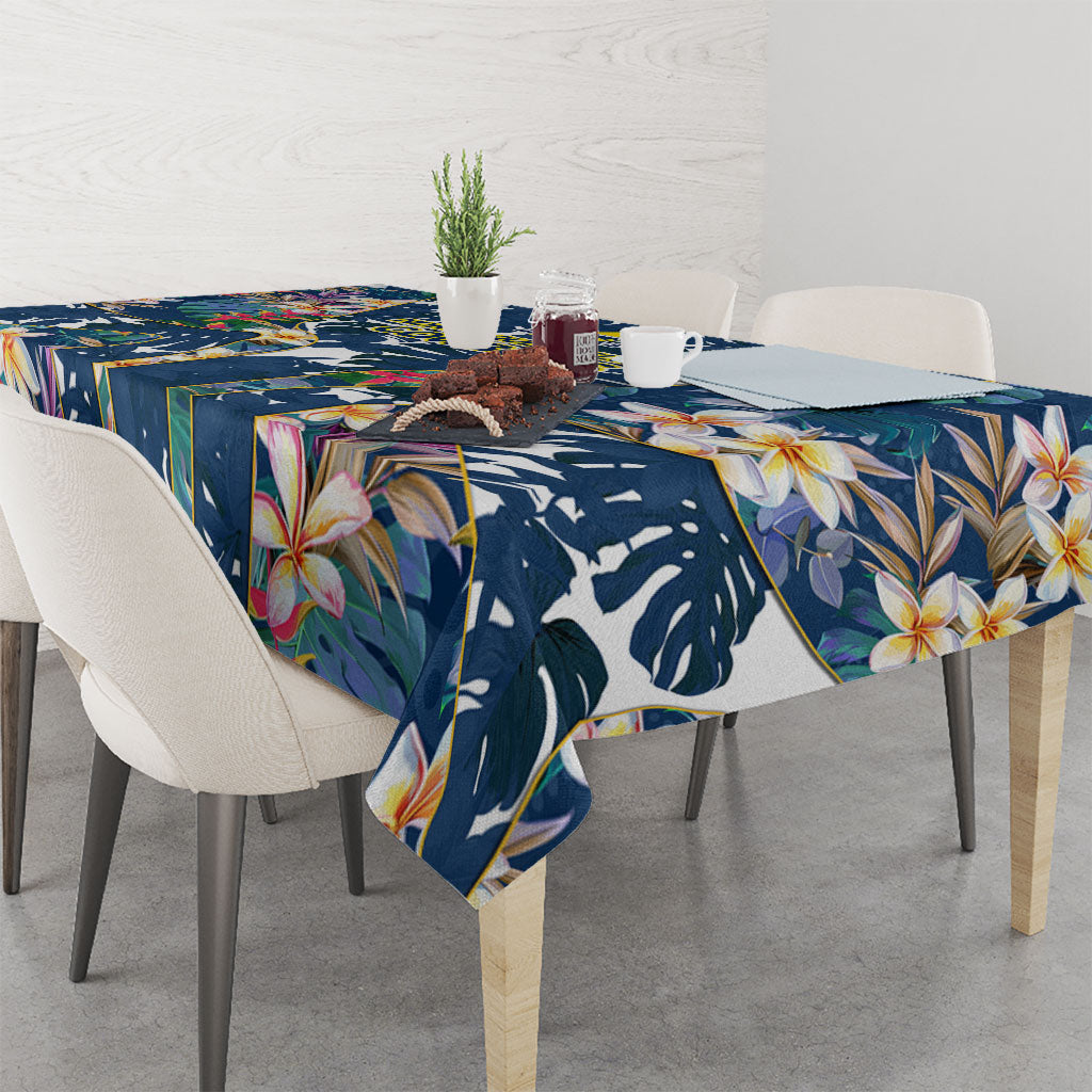 North Queensland Cowboys Tablecloth Tropical Hibiscus Floral Pattern With Blue And Yellow Accents