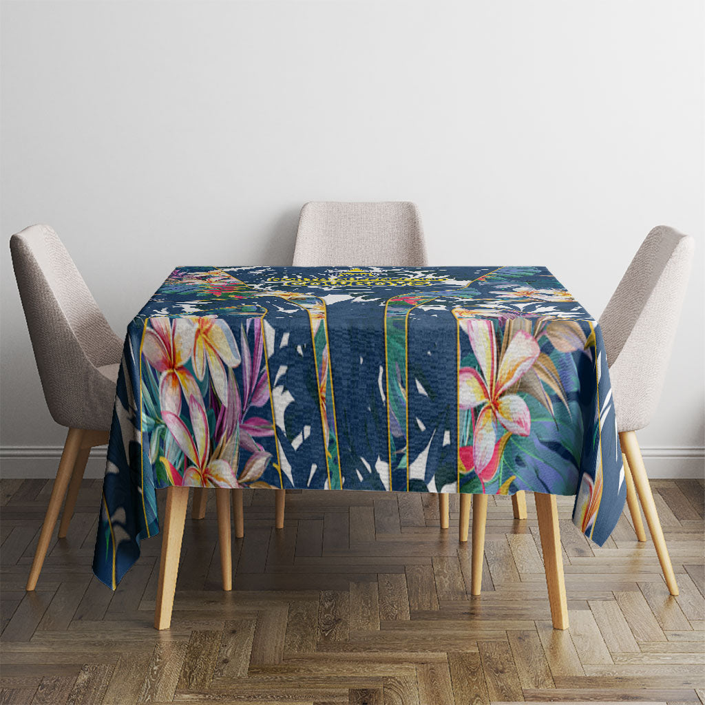 North Queensland Cowboys Tablecloth Tropical Hibiscus Floral Pattern With Blue And Yellow Accents