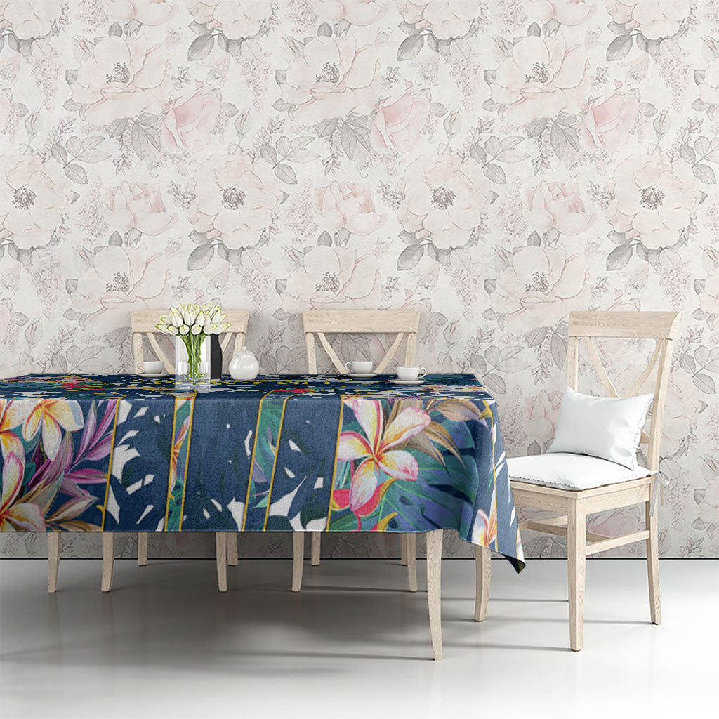 North Queensland Cowboys Tablecloth Tropical Hibiscus Floral Pattern With Blue And Yellow Accents