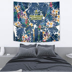 North Queensland Cowboys Tapestry Tropical Hibiscus Floral Pattern With Blue And Yellow Accents