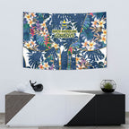 North Queensland Cowboys Tapestry Tropical Hibiscus Floral Pattern With Blue And Yellow Accents