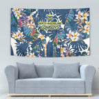 North Queensland Cowboys Tapestry Tropical Hibiscus Floral Pattern With Blue And Yellow Accents