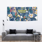 North Queensland Cowboys Tapestry Tropical Hibiscus Floral Pattern With Blue And Yellow Accents