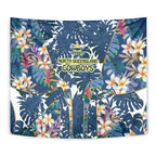 North Queensland Cowboys Tapestry Tropical Hibiscus Floral Pattern With Blue And Yellow Accents