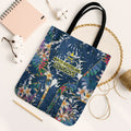 North Queensland Cowboys Tote Bag Tropical Hibiscus Floral Pattern With Blue And Yellow Accents