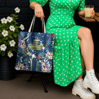 North Queensland Cowboys Tote Bag Tropical Hibiscus Floral Pattern With Blue And Yellow Accents