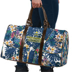 North Queensland Cowboys Travel Bag Tropical Hibiscus Floral Pattern With Blue And Yellow Accents