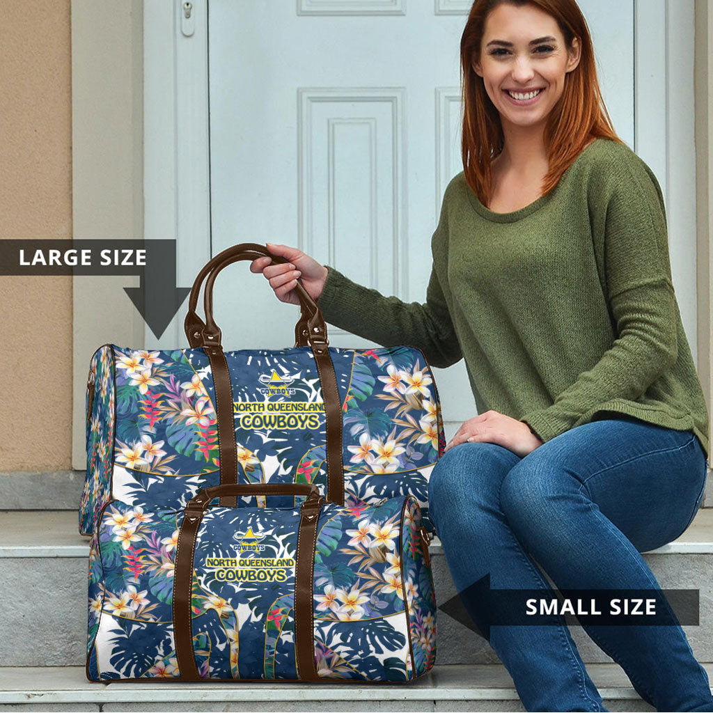 North Queensland Cowboys Travel Bag Tropical Hibiscus Floral Pattern With Blue And Yellow Accents