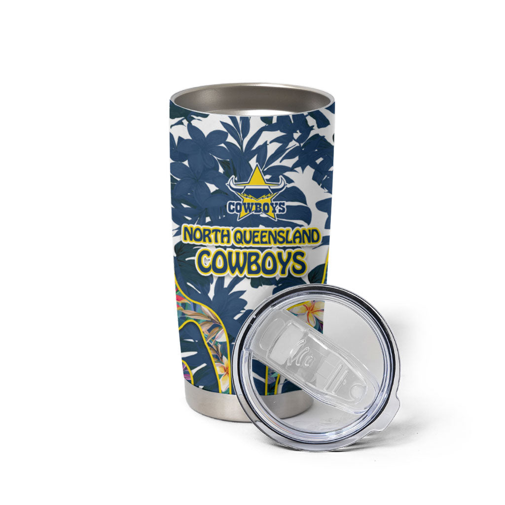 North Queensland Cowboys Tumbler Cup Tropical Hibiscus Floral Pattern With Blue And Yellow Accents
