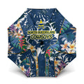 North Queensland Cowboys Umbrella Tropical Hibiscus Floral Pattern With Blue And Yellow Accents