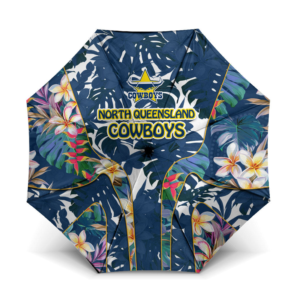 North Queensland Cowboys Umbrella Tropical Hibiscus Floral Pattern With Blue And Yellow Accents