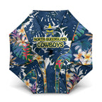 North Queensland Cowboys Umbrella Tropical Hibiscus Floral Pattern With Blue And Yellow Accents
