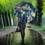North Queensland Cowboys Umbrella Tropical Hibiscus Floral Pattern With Blue And Yellow Accents