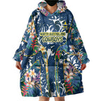 North Queensland Cowboys Wearable Blanket Hoodie Tropical Hibiscus Floral Pattern With Blue And Yellow Accents