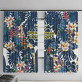 North Queensland Cowboys Window Curtain Tropical Hibiscus Floral Pattern With Blue And Yellow Accents